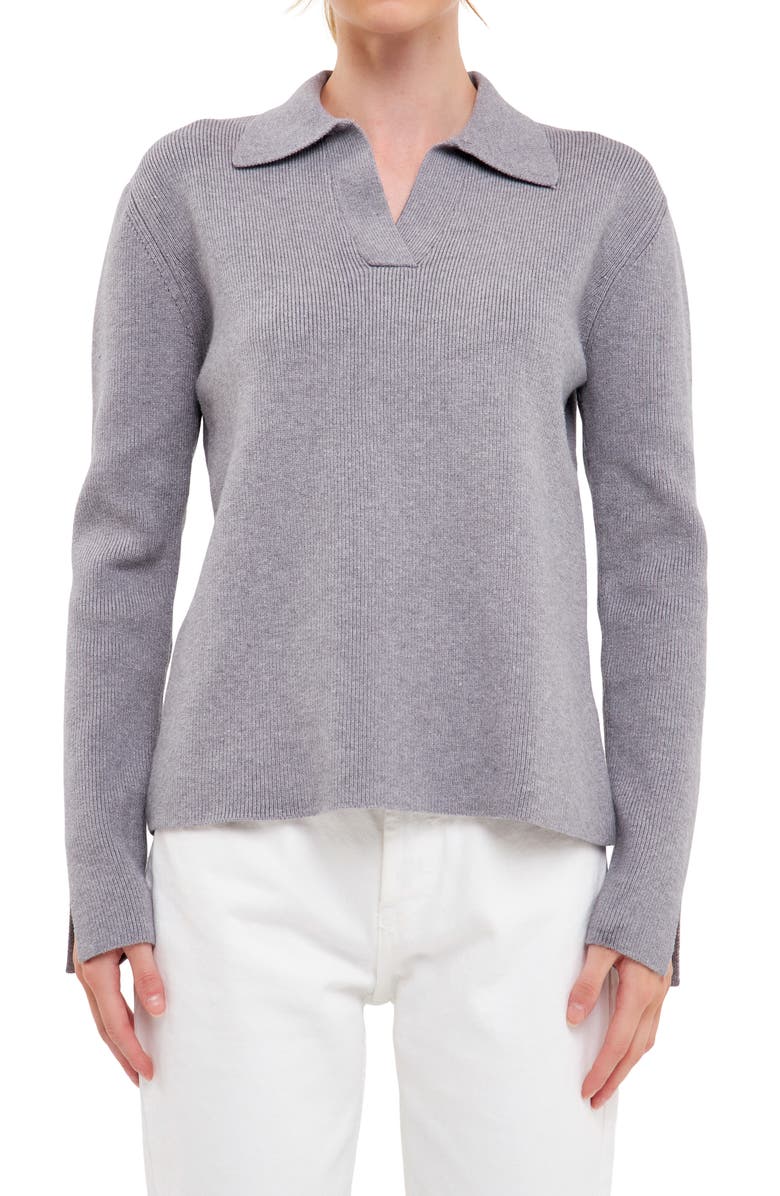 English Factory Polo Collar Sweater, Alternate, color, Grey