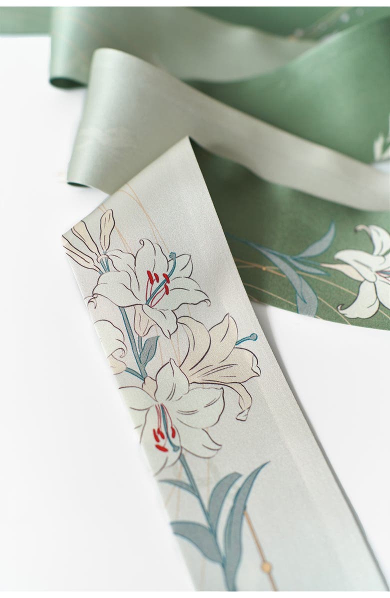 Lost Pattern Lily Silk Skinny Scarf, Alternate, color, Green