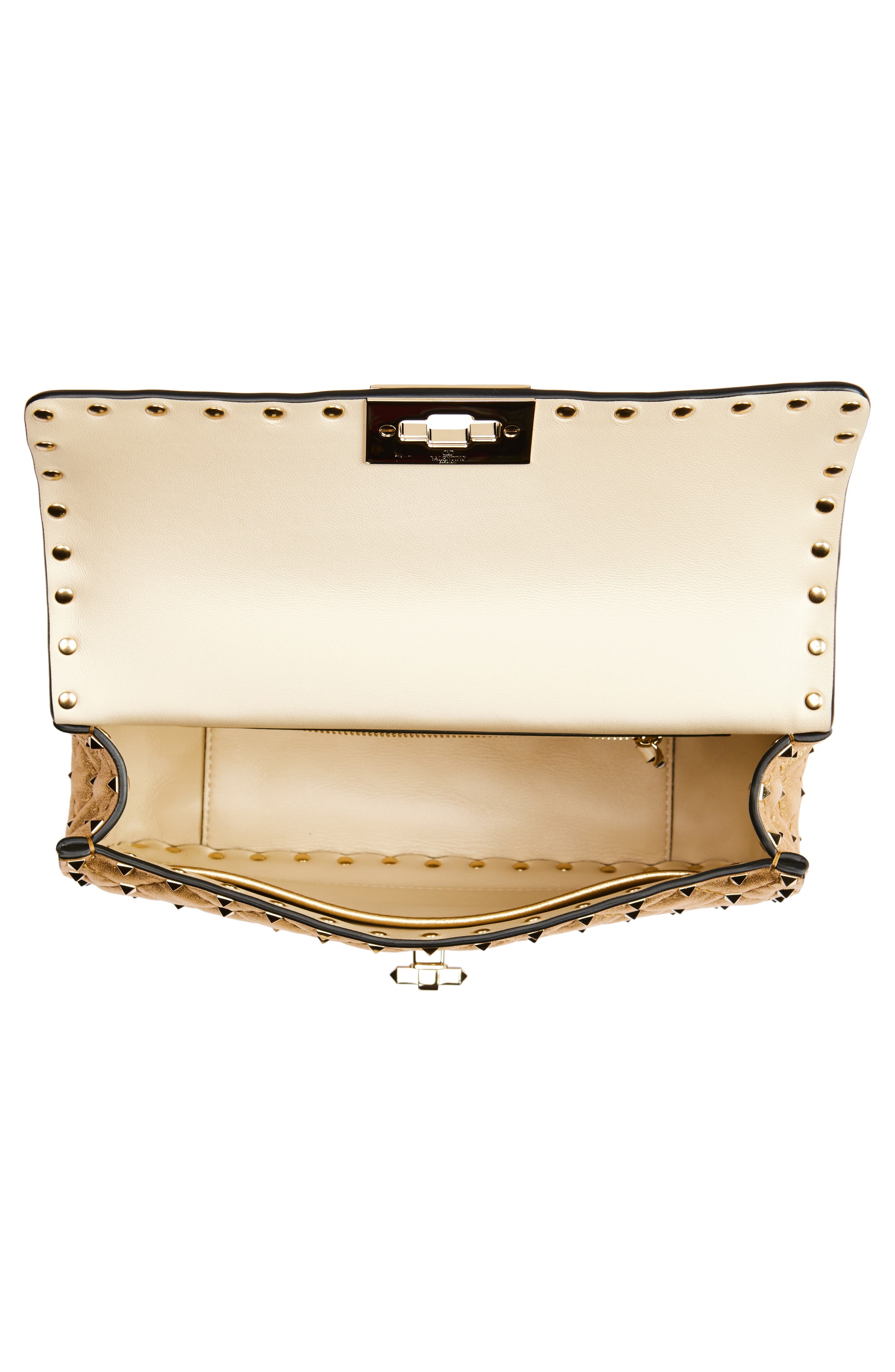 Valentino Garavani Medium Rockstud Spike Quilted Metallic Leather Shoulder Bag, Alternate, color, Metallic Mekong