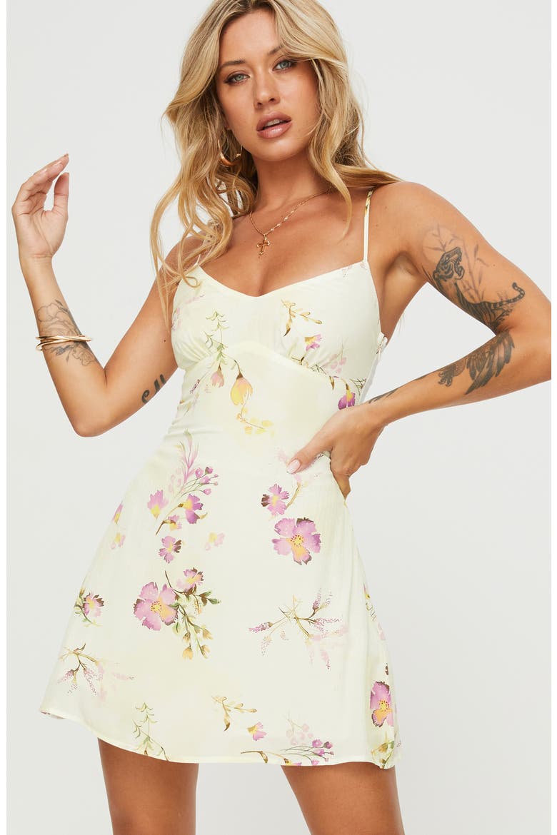 Jaye Floral Mini Slipdress, Alternate, color, YELLOW / PINK