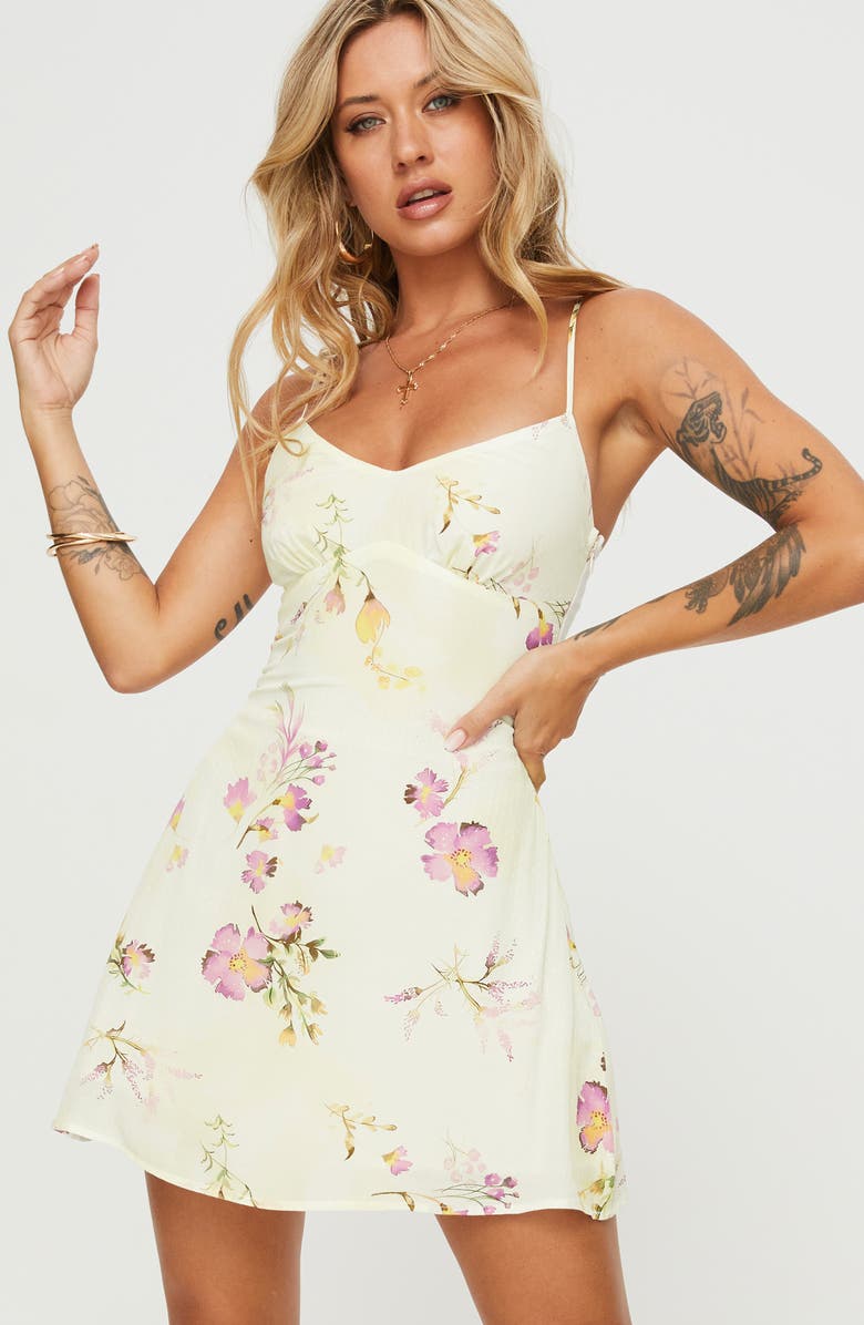 Princess Polly Jaye Floral Mini Slipdress, Alternate, color, Yellow / Pink