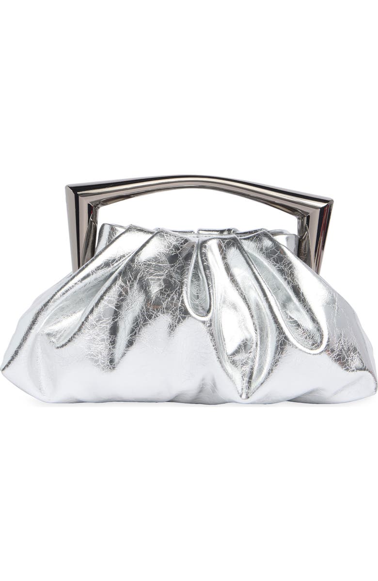 BCBG Statement Handle Metallic Clutch, Main, color, Silver