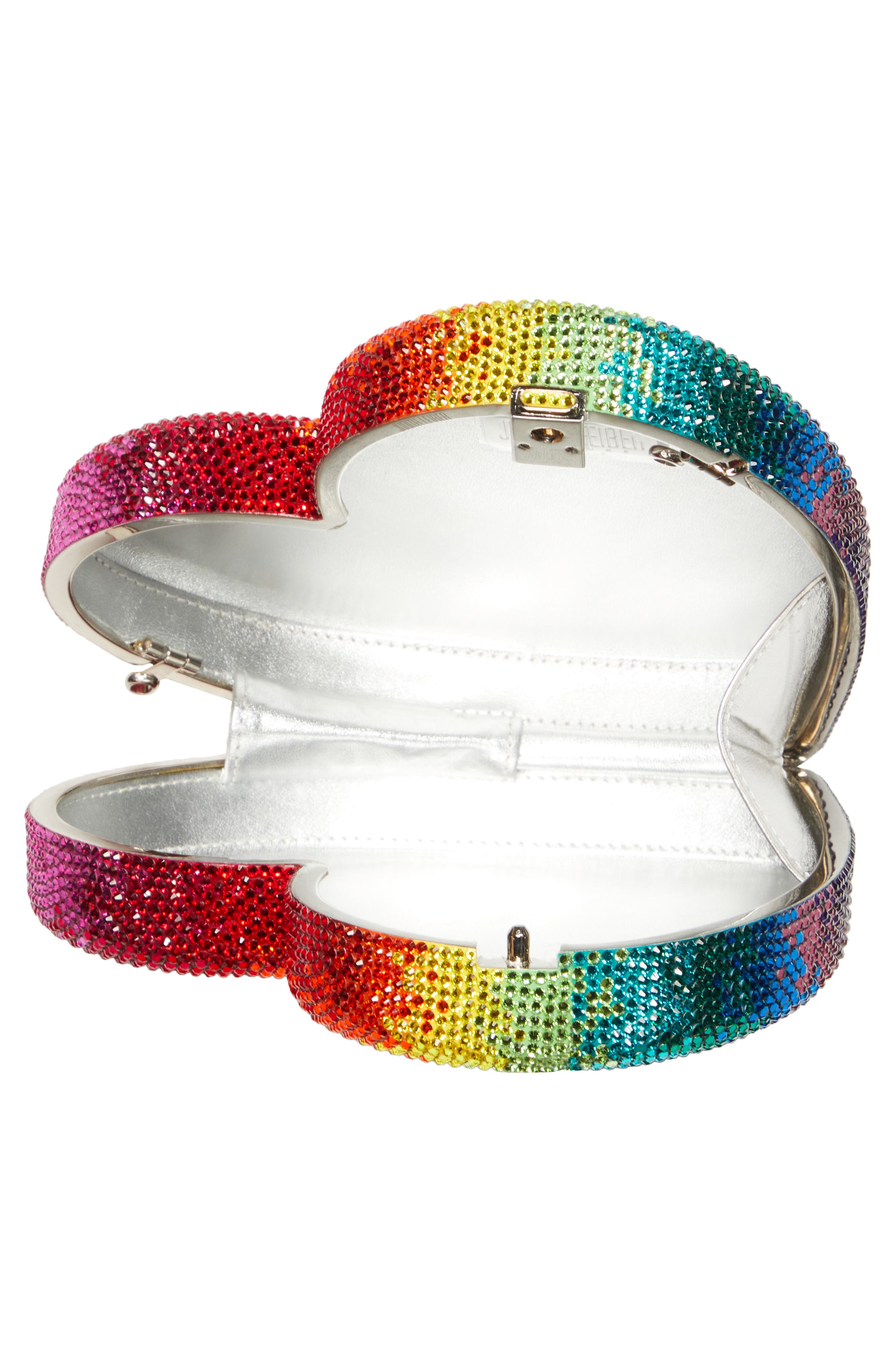 JUDITH LEIBER COUTURE Crystal Rainbow Heart Clutch, Alternate, color, 