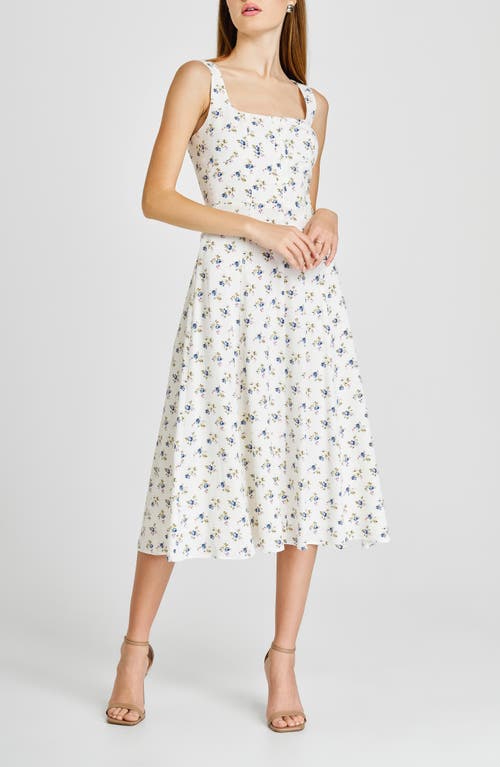 Wayf Leonie Floral Crepe Midi Dress In Ivory Ditsy