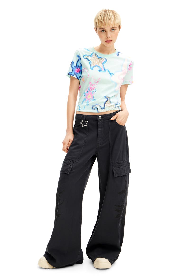 Queens Collina Wide Leg Cargo Pants, Alternate, color, BLACK