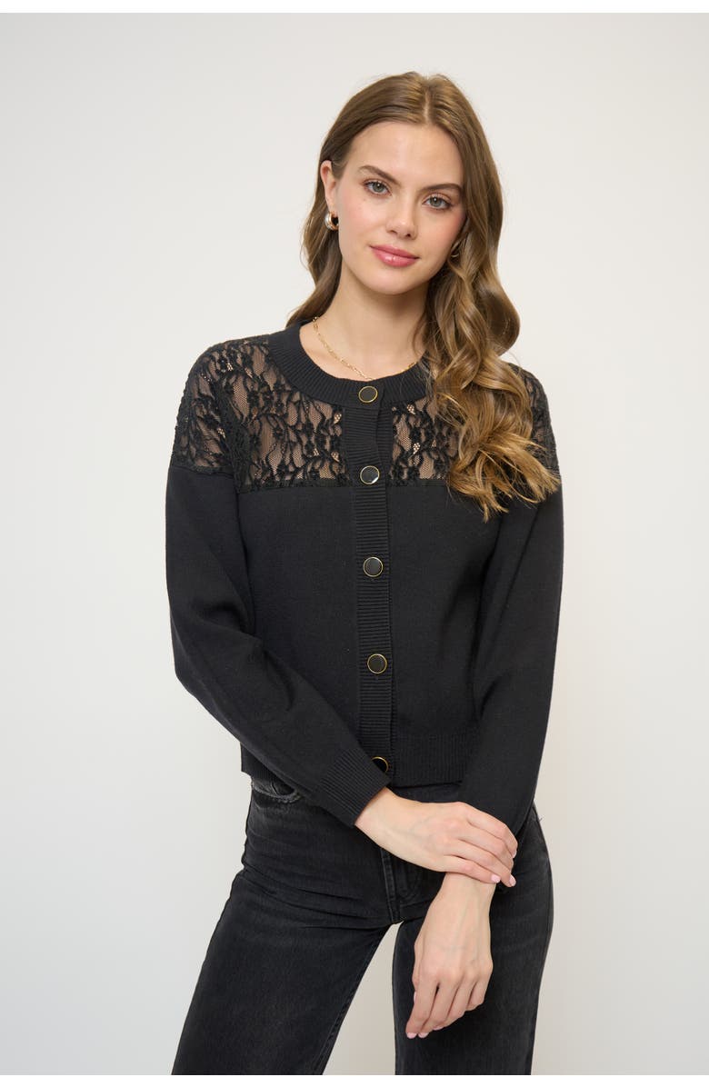 Central Park West Stella Lace X Knit Twofer Sweater, Main, color,