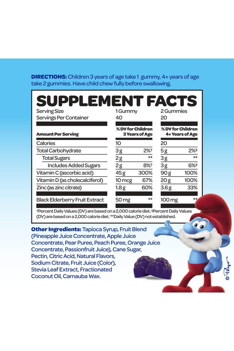Immune Defense Kids Vitamin Gummies, Smurfs Berry Flavored, 40ct, Alternate, color, None