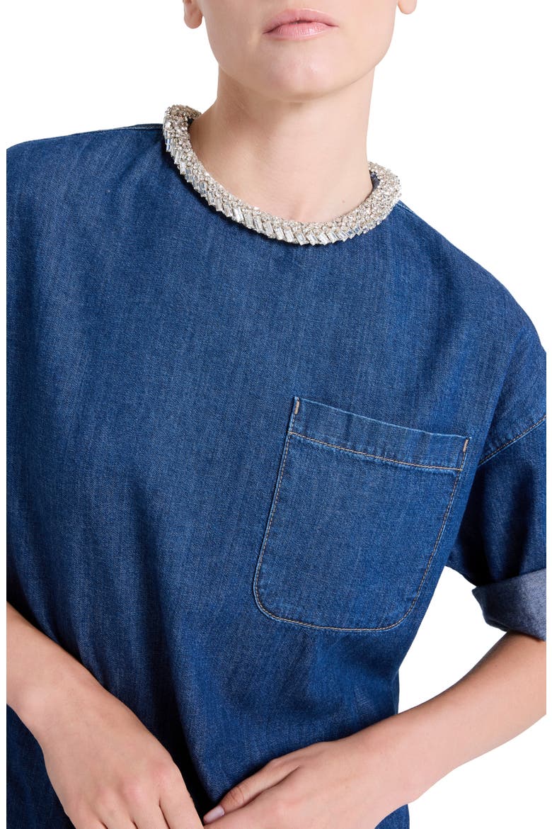 Ex T Crystal Collar Denim Shirt, Alternate, color, DARK STONE