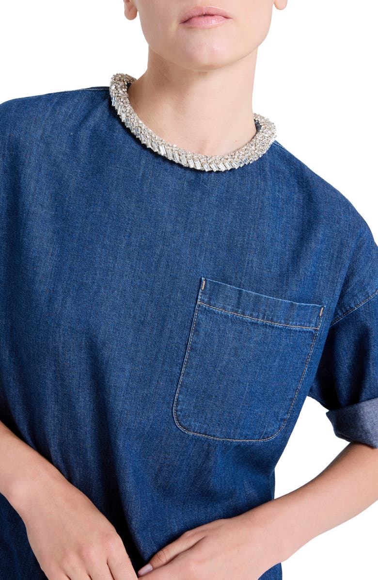 TWP Crystal Collar Cotton Denim T-Shirt, Alternate, color, Dark Stone