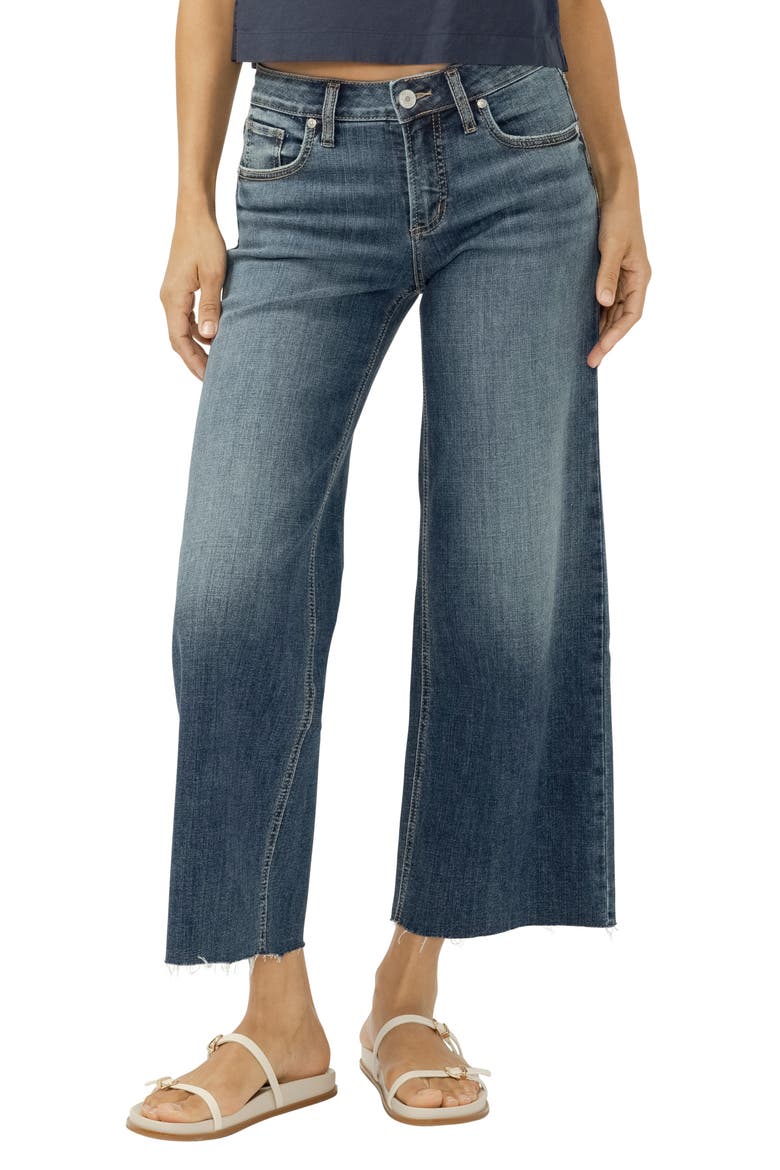 Suki Embellished Pocket Raw Hem Crop Wide Leg Jeans, Main, color, MIX TAPE