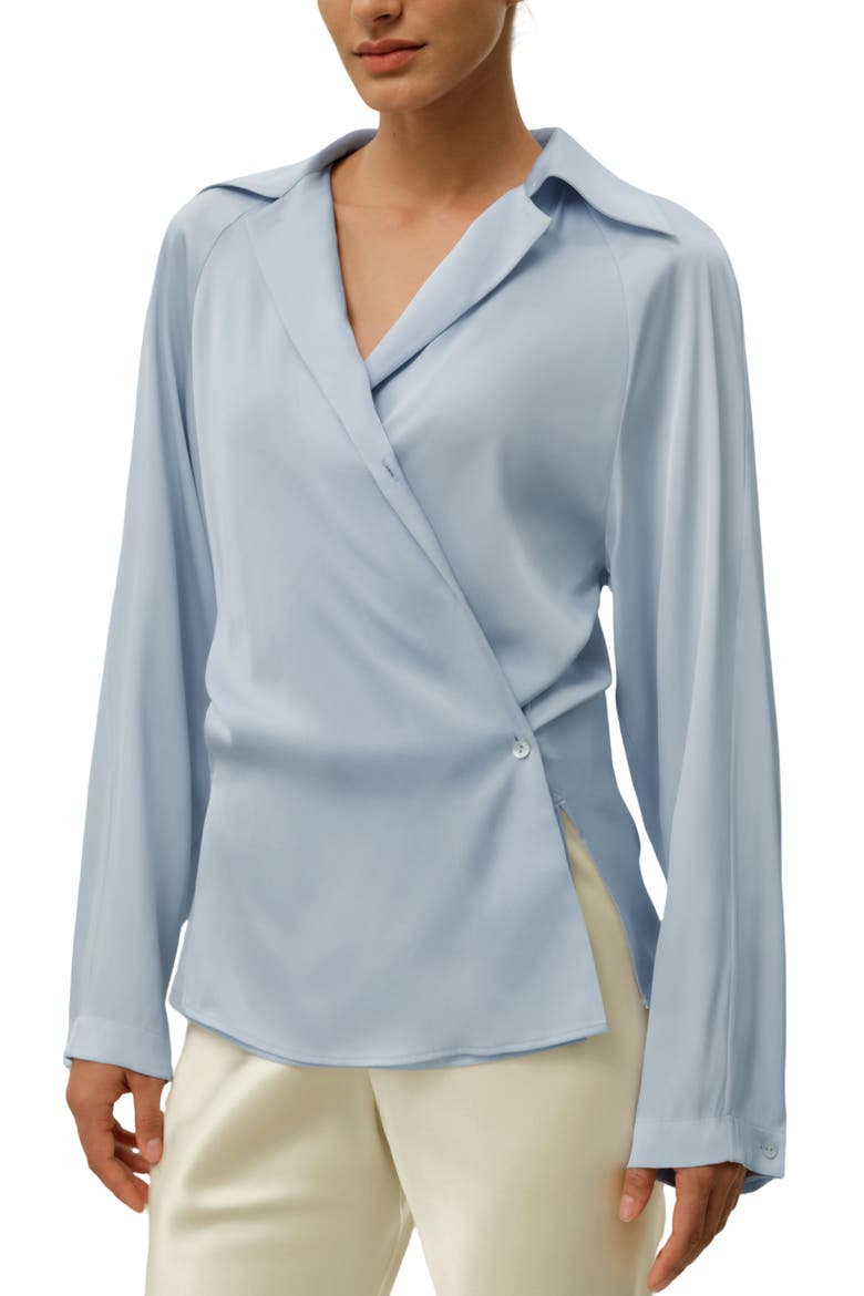 Women's Multipositional Silk Shirt, Main, color, Illusion Blue
