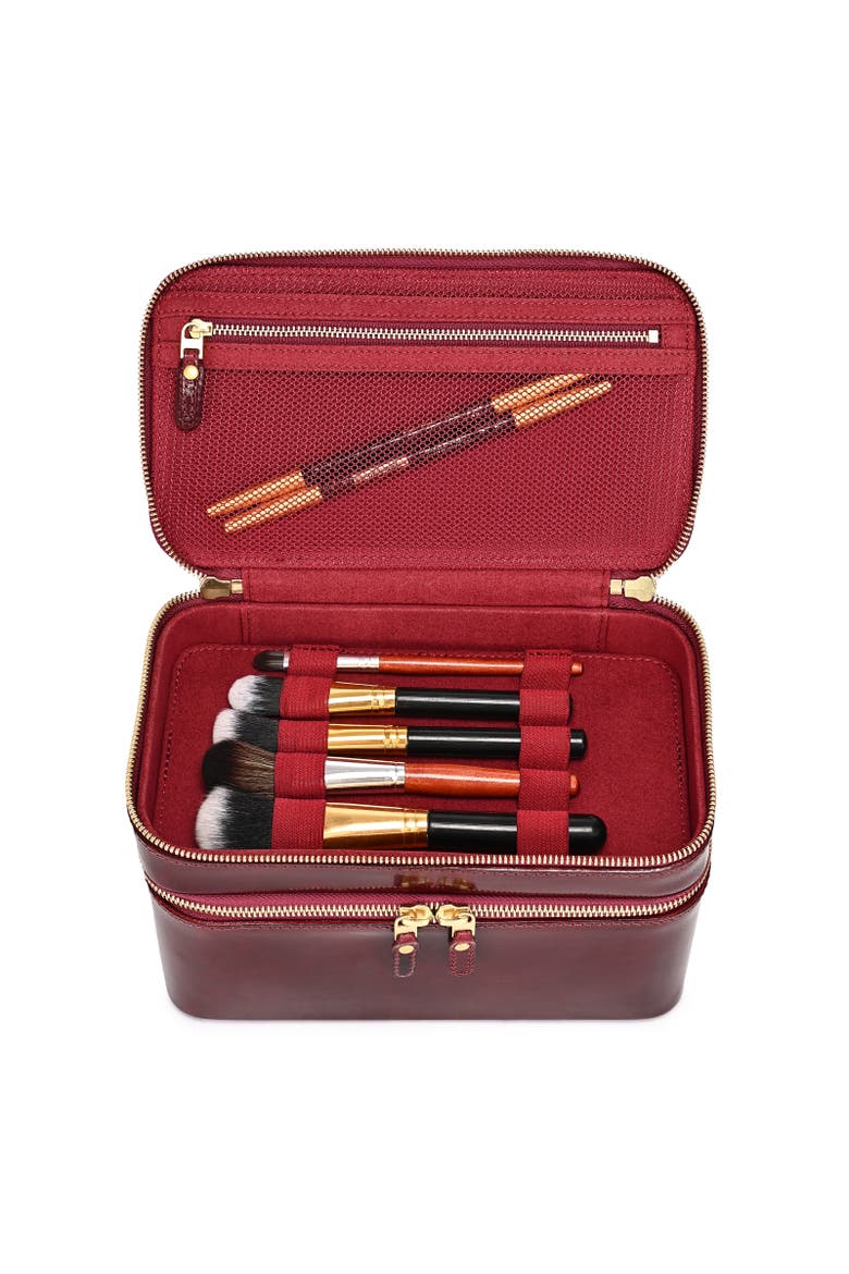 Ixia Genuine Leather Vanity Mini Trunk, Alternate, color, Maroon