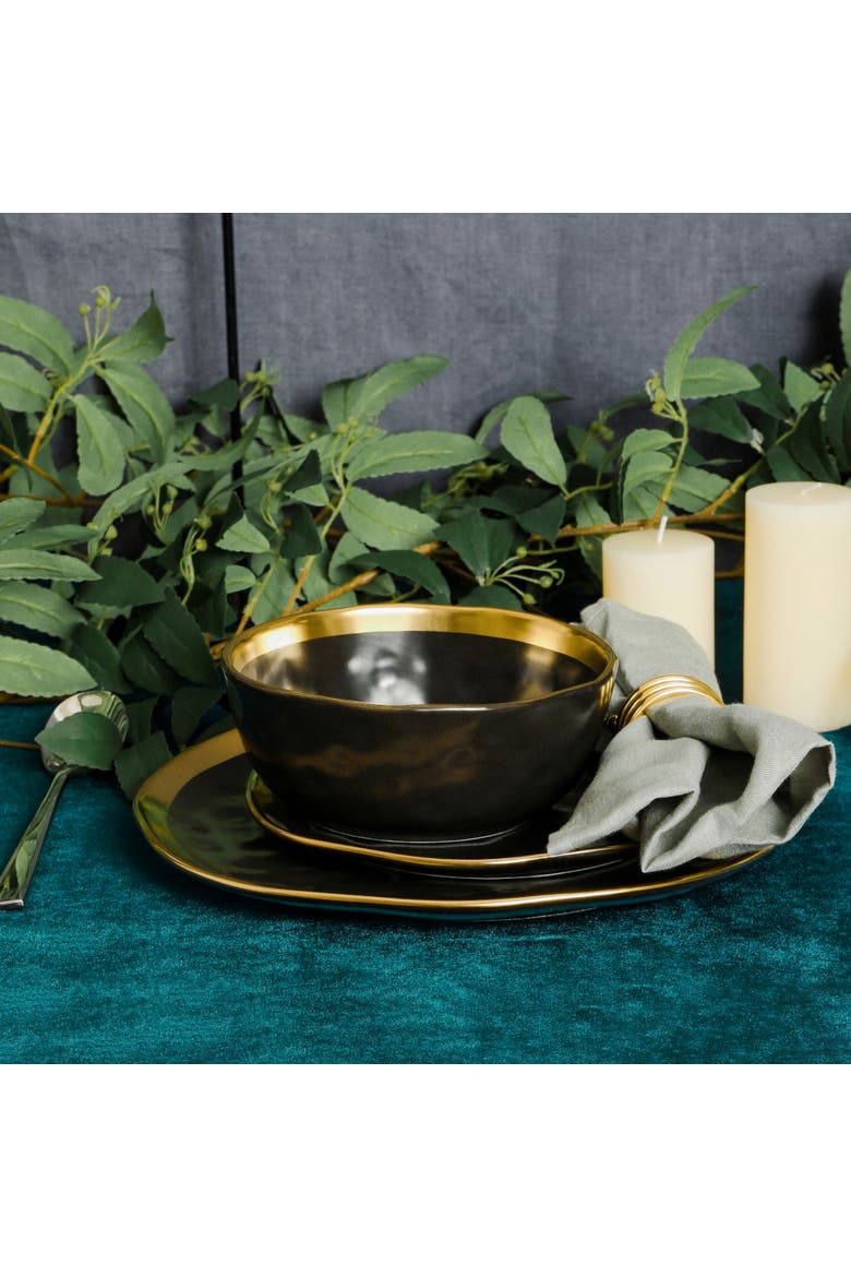 Florian Porcelain 32-Piece Dinnerware Set, Alternate, color, Black