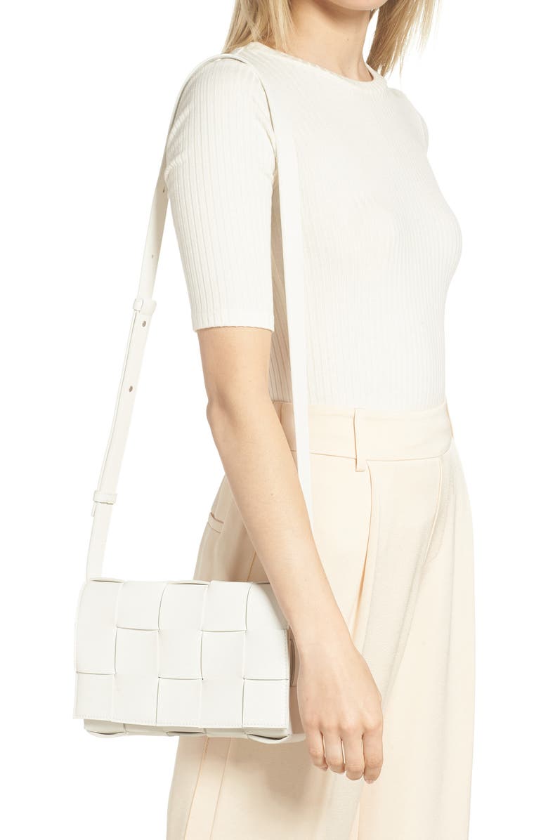 Bottega Veneta Intrecciato Leather Crossbody Bag, Alternate, color, White/ Silver