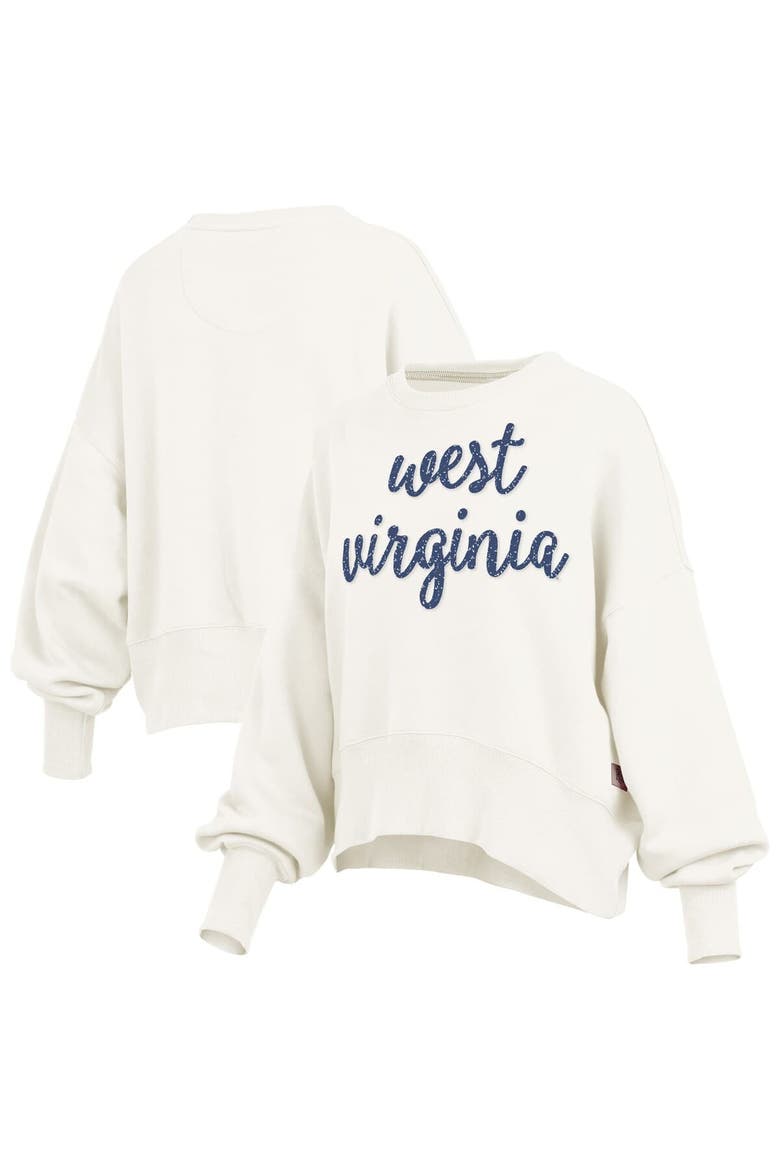 Women's Pressbox Cream West Virginia Mountaineers Oversized Chelsea Waist Length Pullover Sweatshirt, Main, color, Cream