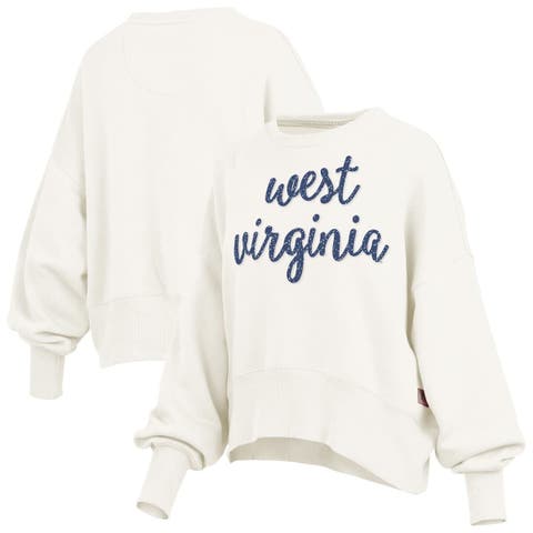 Women's Pressbox Cream West Virginia Mountaineers Oversized Chelsea Waist Length Pullover Sweatshirt