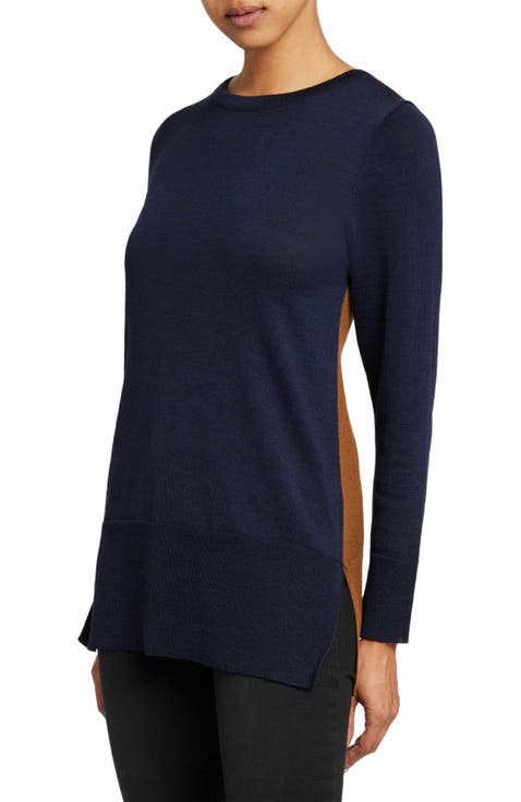 TORI Color Block Knit Sweater in Extra Fine Merino Wool