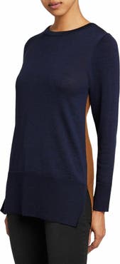 Santorelli TORI Color Block Knit Sweater in Extra Fine Merino Wool