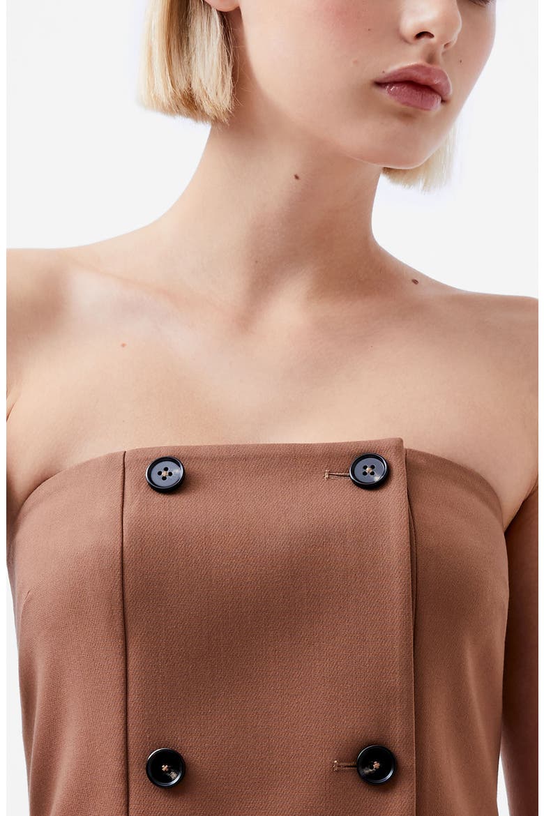 Azra Double Breasted Strapless Twill Midi Dress, Alternate, color, 25-CAMEL