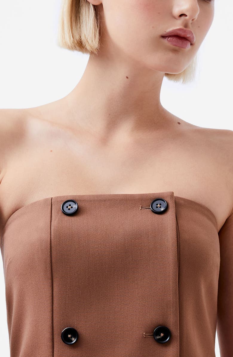 French Connection Azra Double Breasted Strapless Twill Midi Dress, Alternate, color, 25-Camel