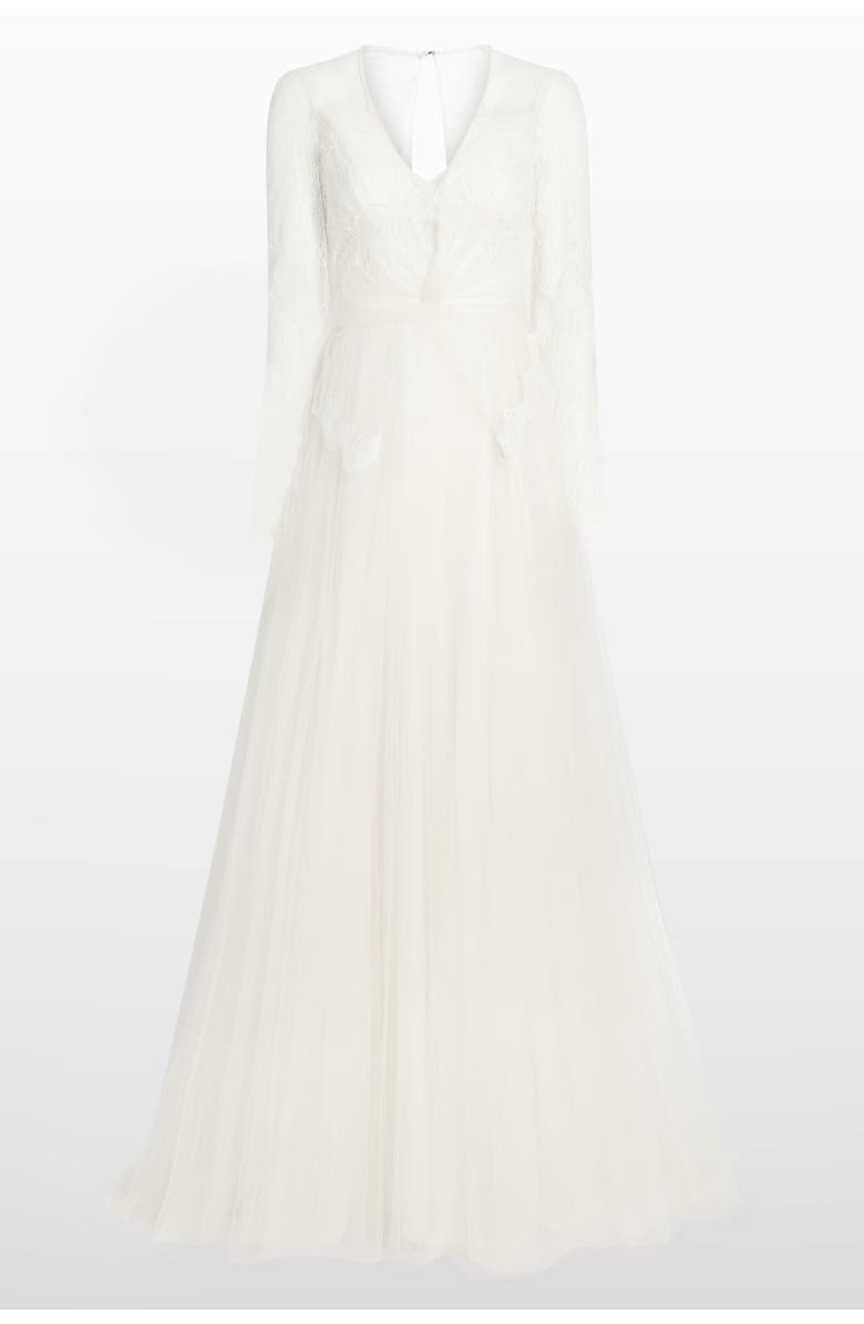Jenny Packham Silk Crush Lace Long-sleeve Bridal Dress, Main, color, Ivory