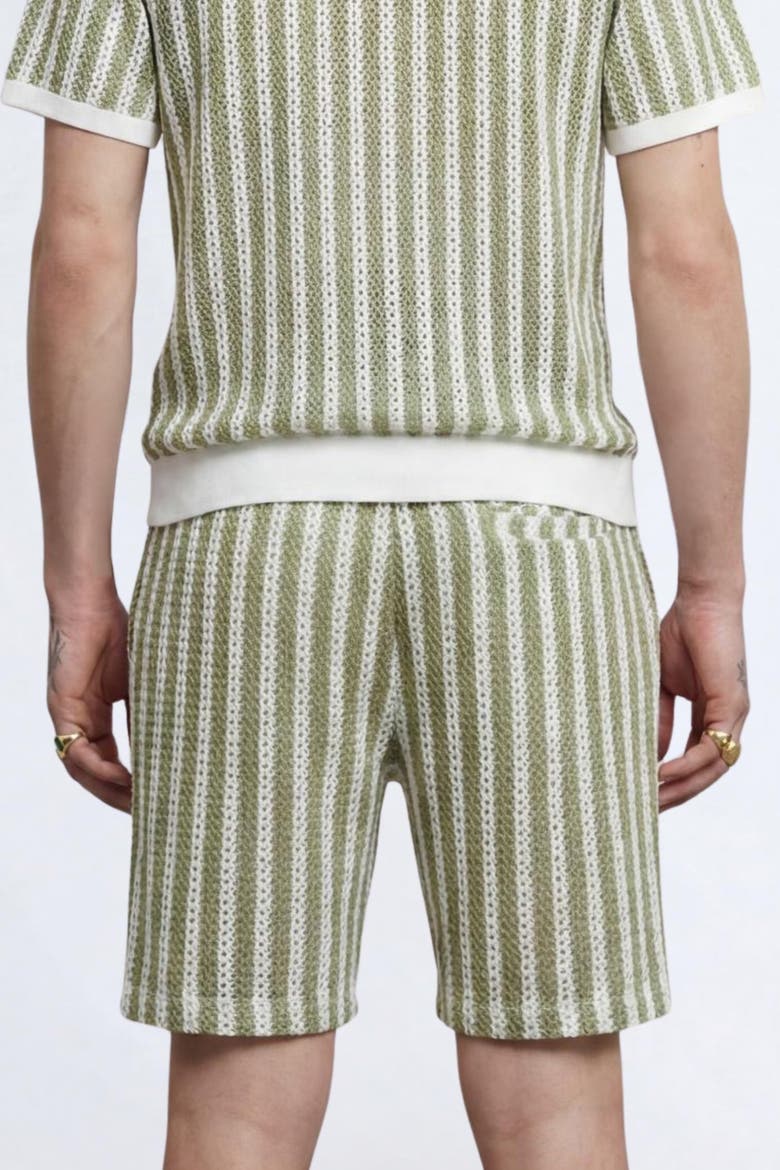 Albie Stripe Cotton Crochet Shorts, Alternate, color, Cream Khaki