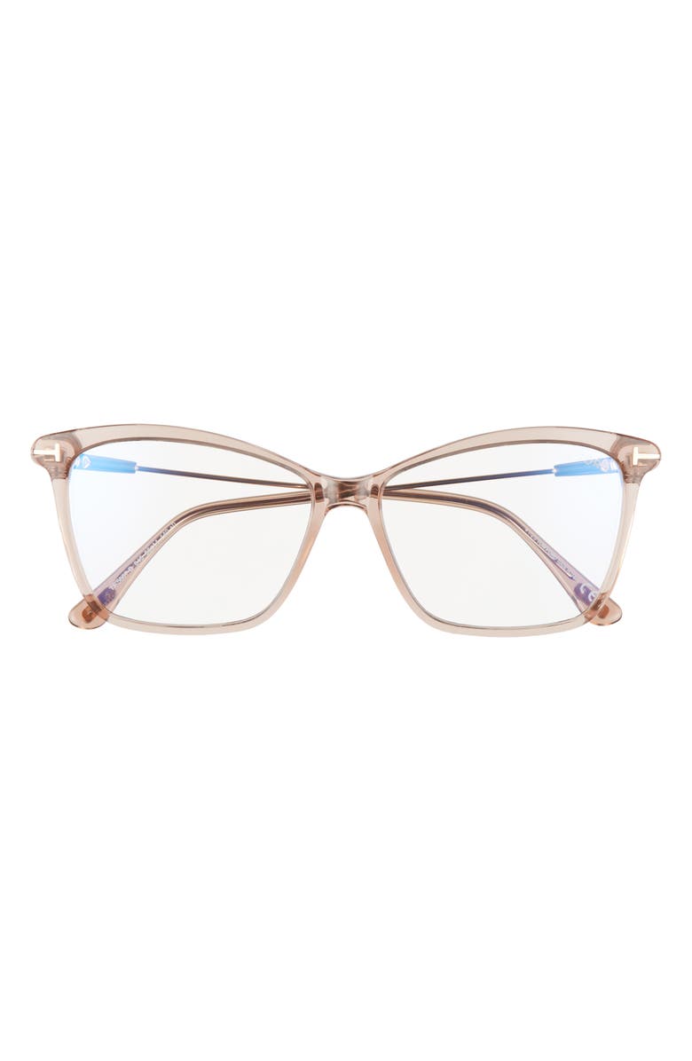 TOM FORD 56mm Cat Eye Blue Light Blocking Glasses, Main, color, Rose Champagne/ Rose Gold