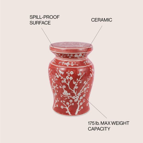 Jonathan Y Cherry Blossom 17.75" Ceramic Garden Stool In Red/white
