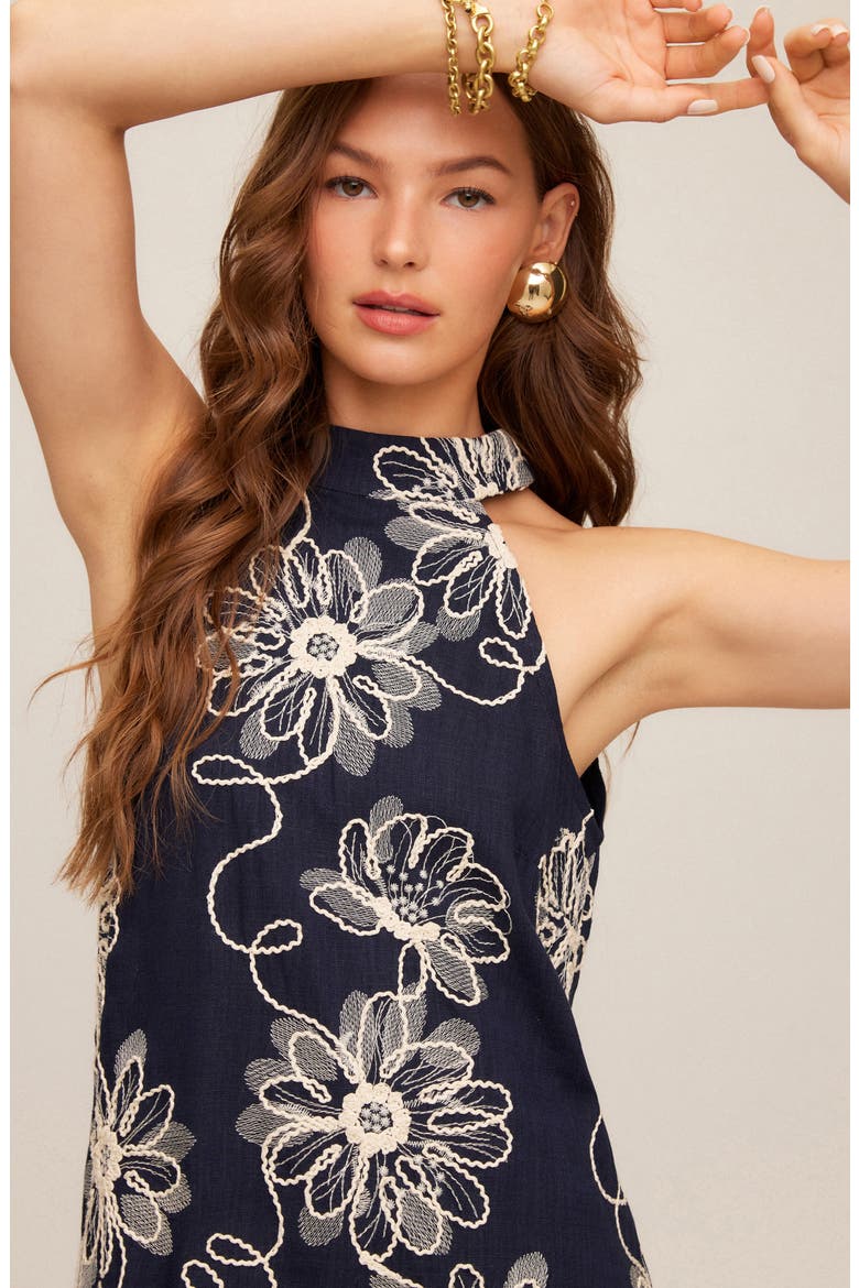 Brenda Embroidered Halter Dress, Alternate, color, NAVY