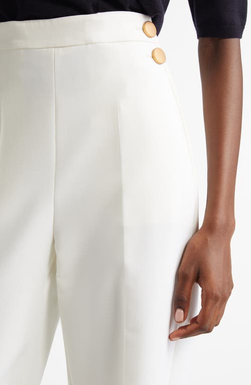 Max Mara Polonia Wide Leg Stretch Virgin Wool Canvas Pants In White