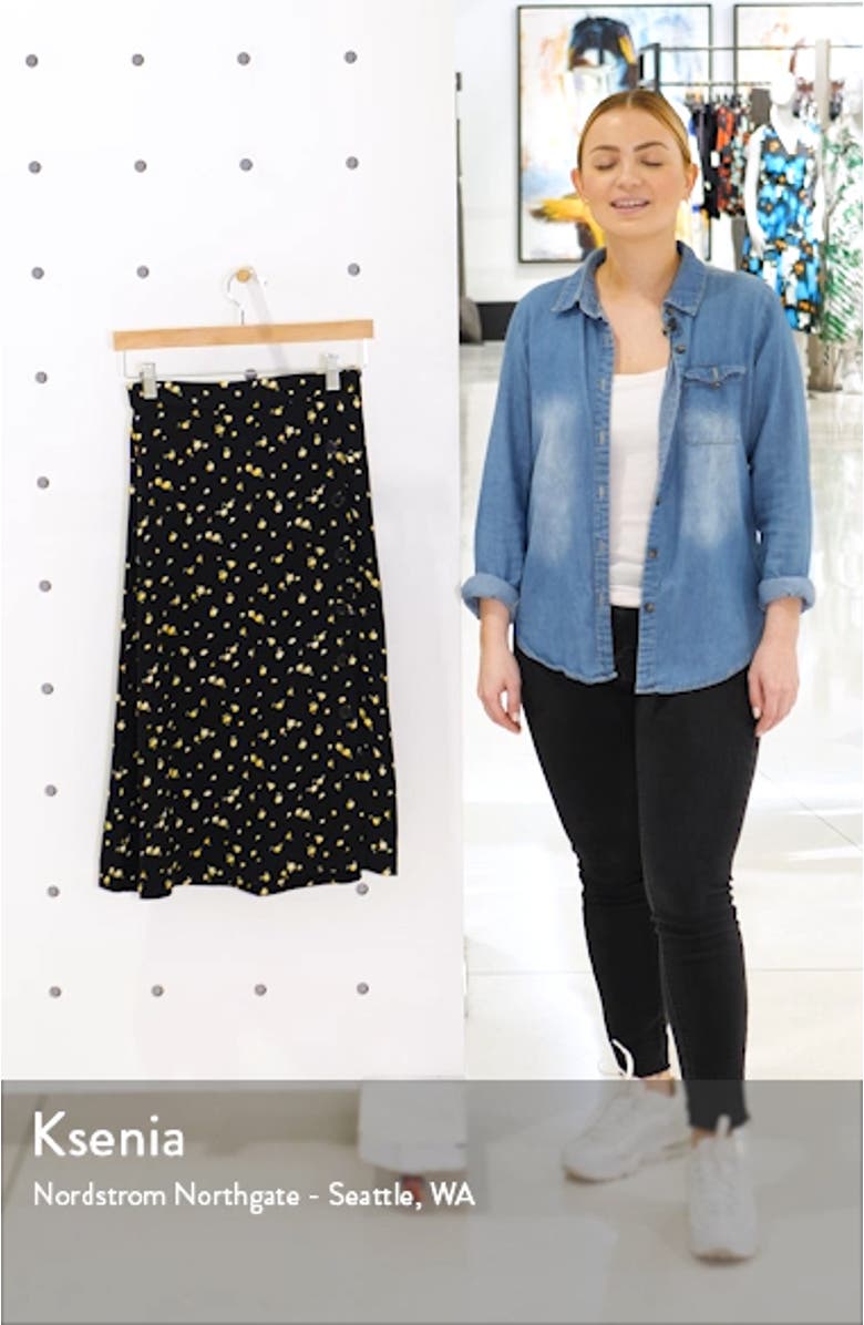 Floral Side Button Midi Skirt, sales video thumbnail