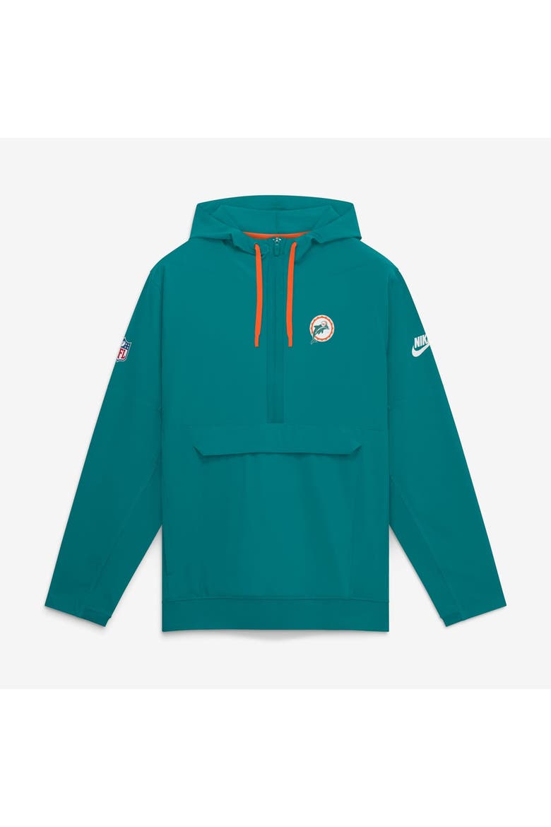Men's Nike Aqua Miami Dolphins Sideline Broken Rules Alternate Anorak Half-Zip Hooded Jacket, Main, color, Aqua