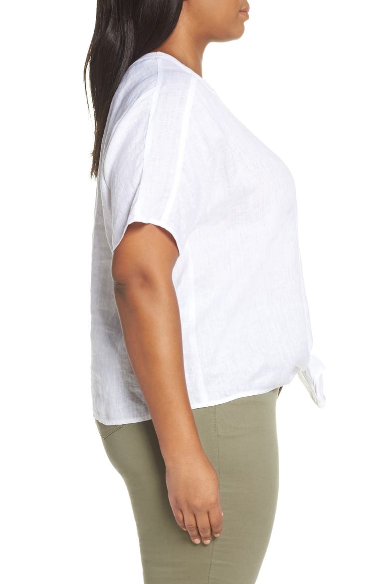 Tie Front Linen Top, Alternate, color, ULTRA WHITE