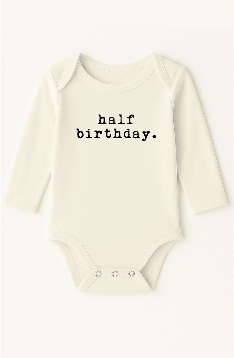 Tenth & Pine Half Birthday - Organic Long Sleeve Baby Bodysuit, Main, color, 