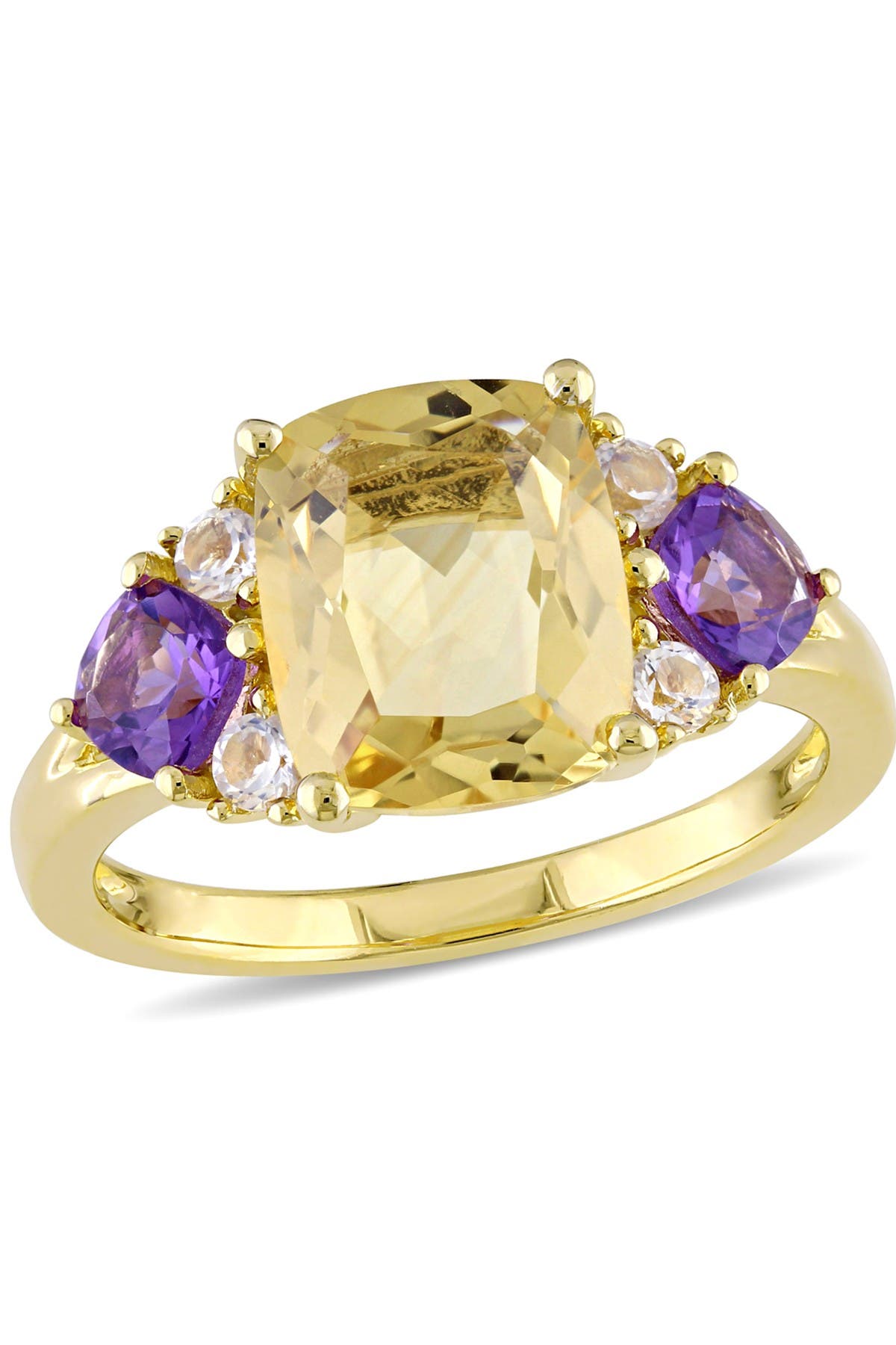DELMAR Cushion Cut Citrine, Amethyst & White Topaz Ring