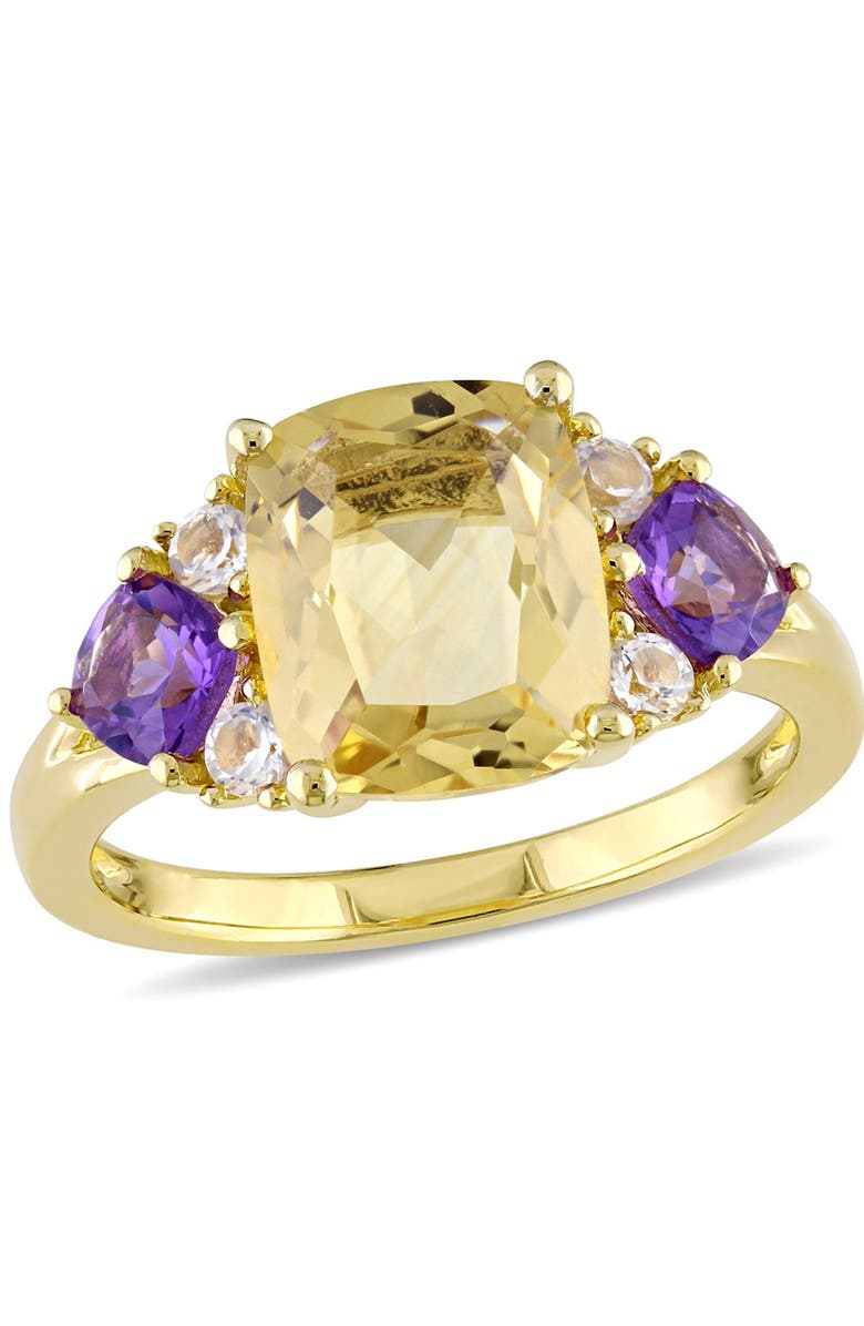 DELMAR Cushion Cut Citrine, Amethyst & White Topaz Ring, Main, color, Multi