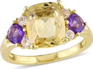 DELMAR Cushion Cut Citrine, Amethyst & White Topaz Ring