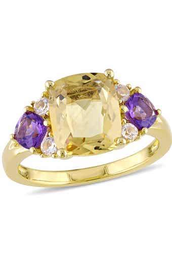 DELMAR Cushion Cut Citrine, Amethyst & White Topaz Ring