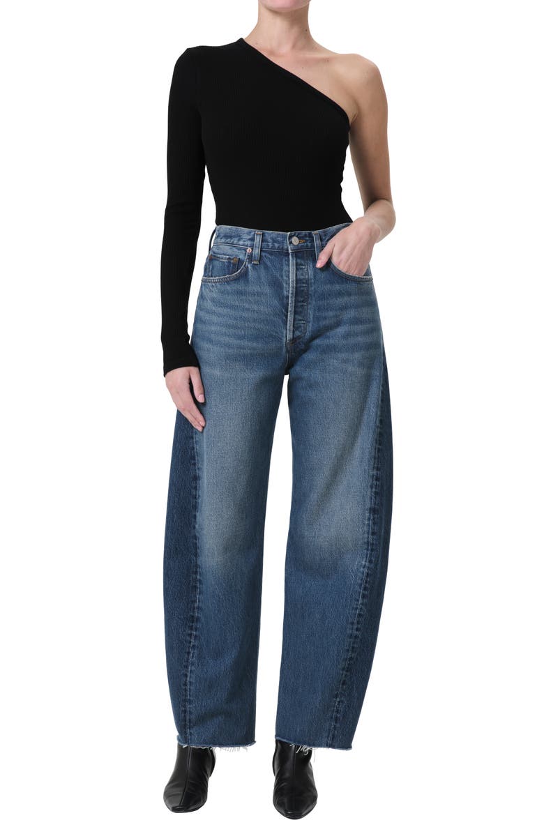AGOLDE Luna Piece High Waist Raw Hem Barrel Jeans, Alternate, color, 
