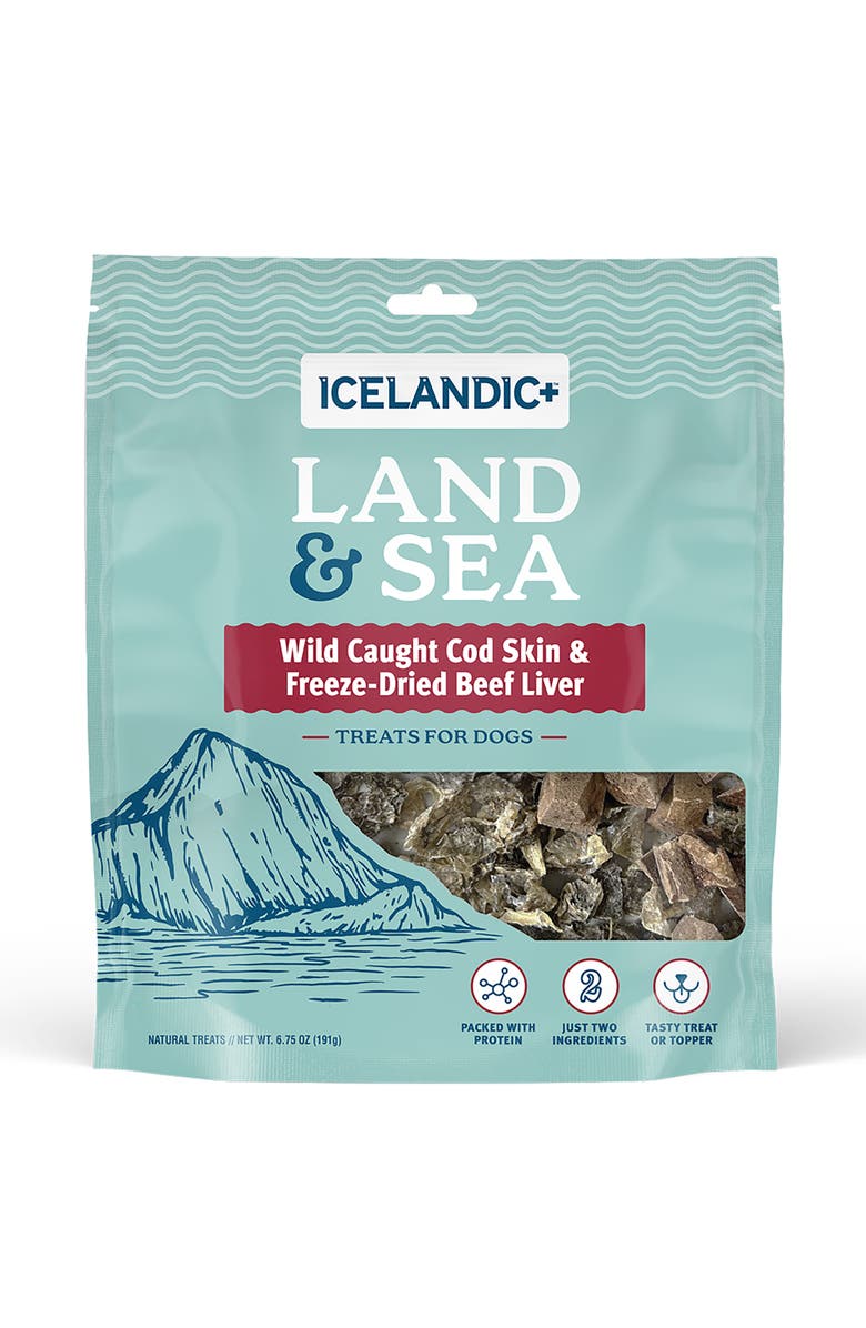 ICELANDIC+ Land & Sea Wild Caught Cod Skin & Freezedried Beef Liver, Main, color, Multicolored