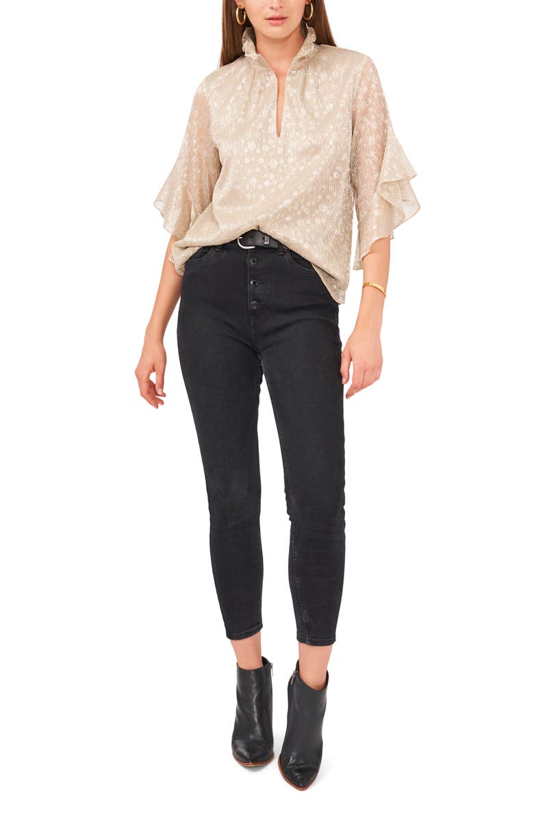 Vince Camuto Metallic Flutter Sleeve Blouse, Alternate, color,