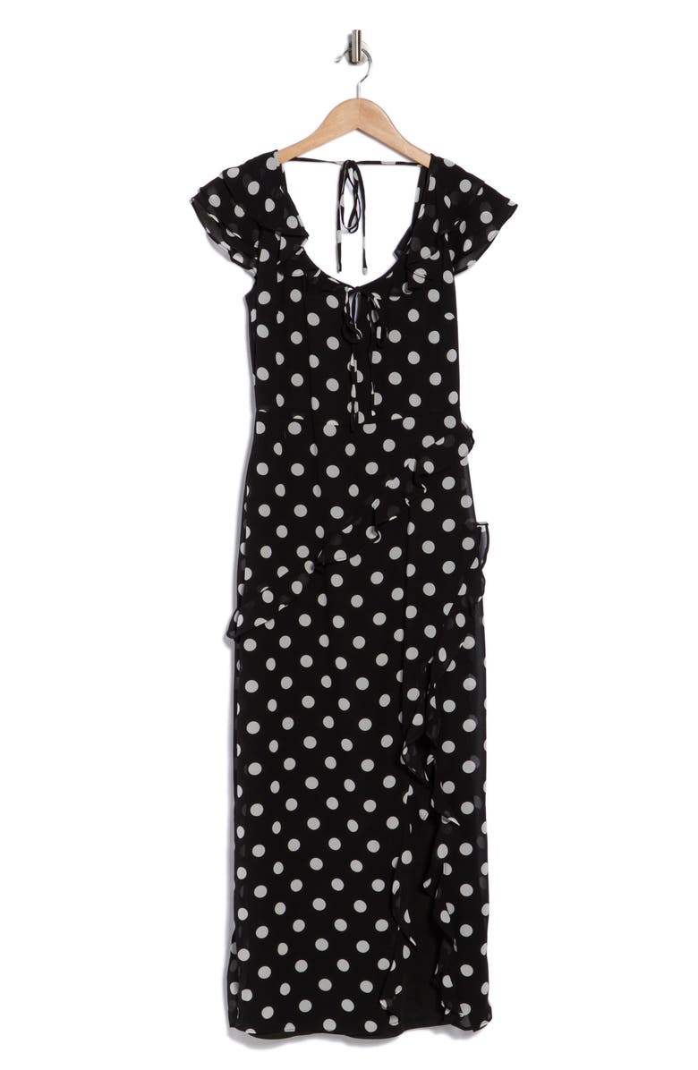 WAYF Ruffle Polka Dot Dress, Main, color, Black Polka Dot