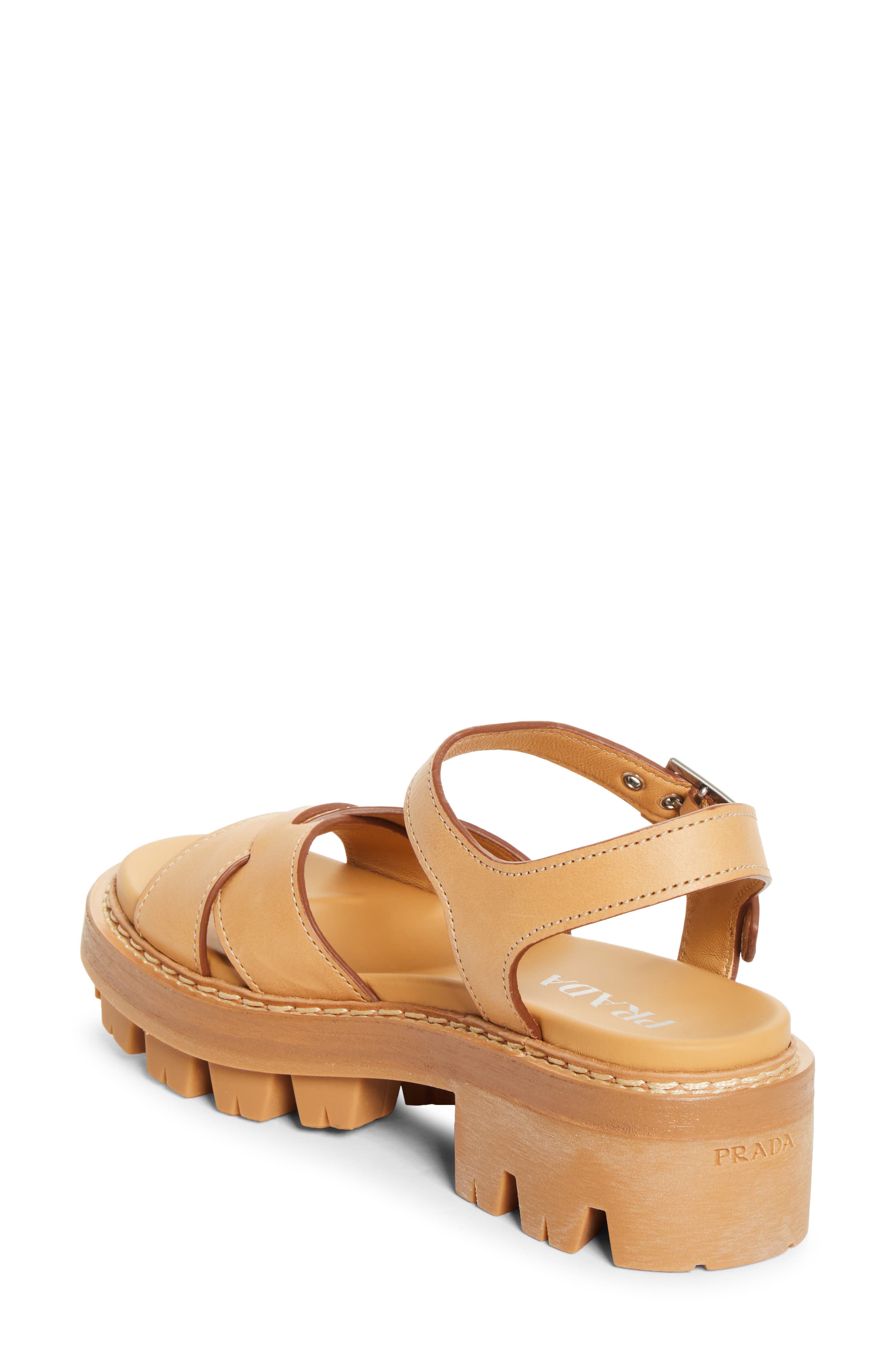 Prada Crisscross Platform Sandal, Alternate, color, Naturale