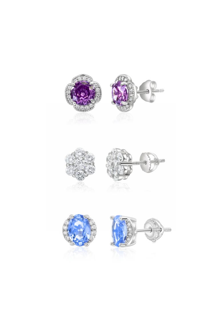 3 Pack Crystal Stud Earrings, Main, color, Silver