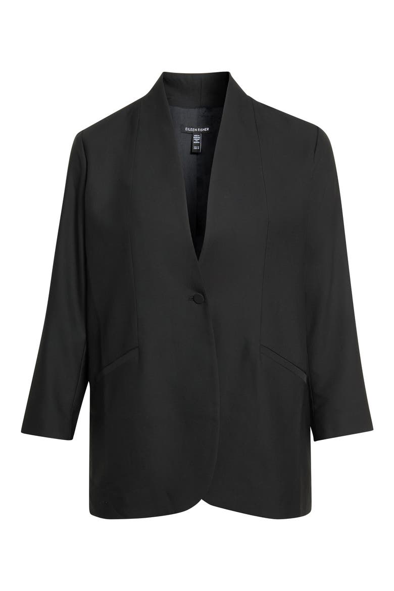 Stand Collar Wool Blazer, Alternate, color, BLACK