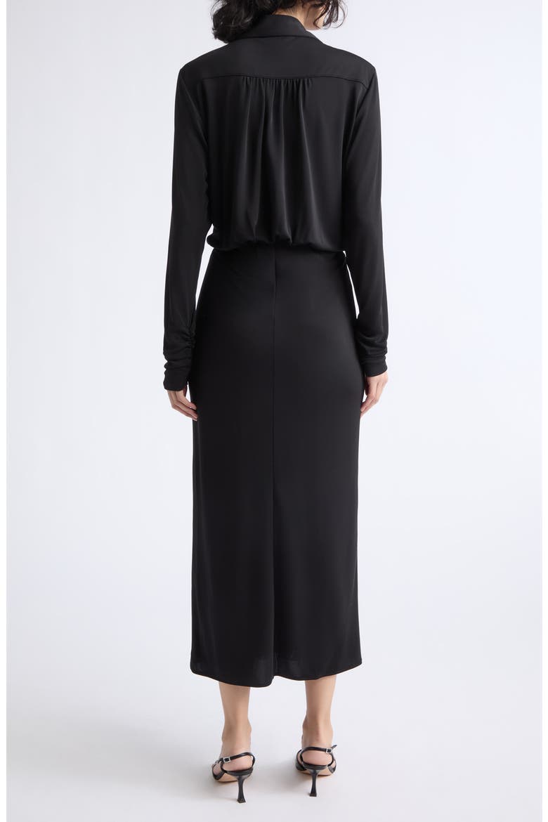 Seferina Ruched Detail Long Sleeve Shirtdress, Alternate, color, BLACK