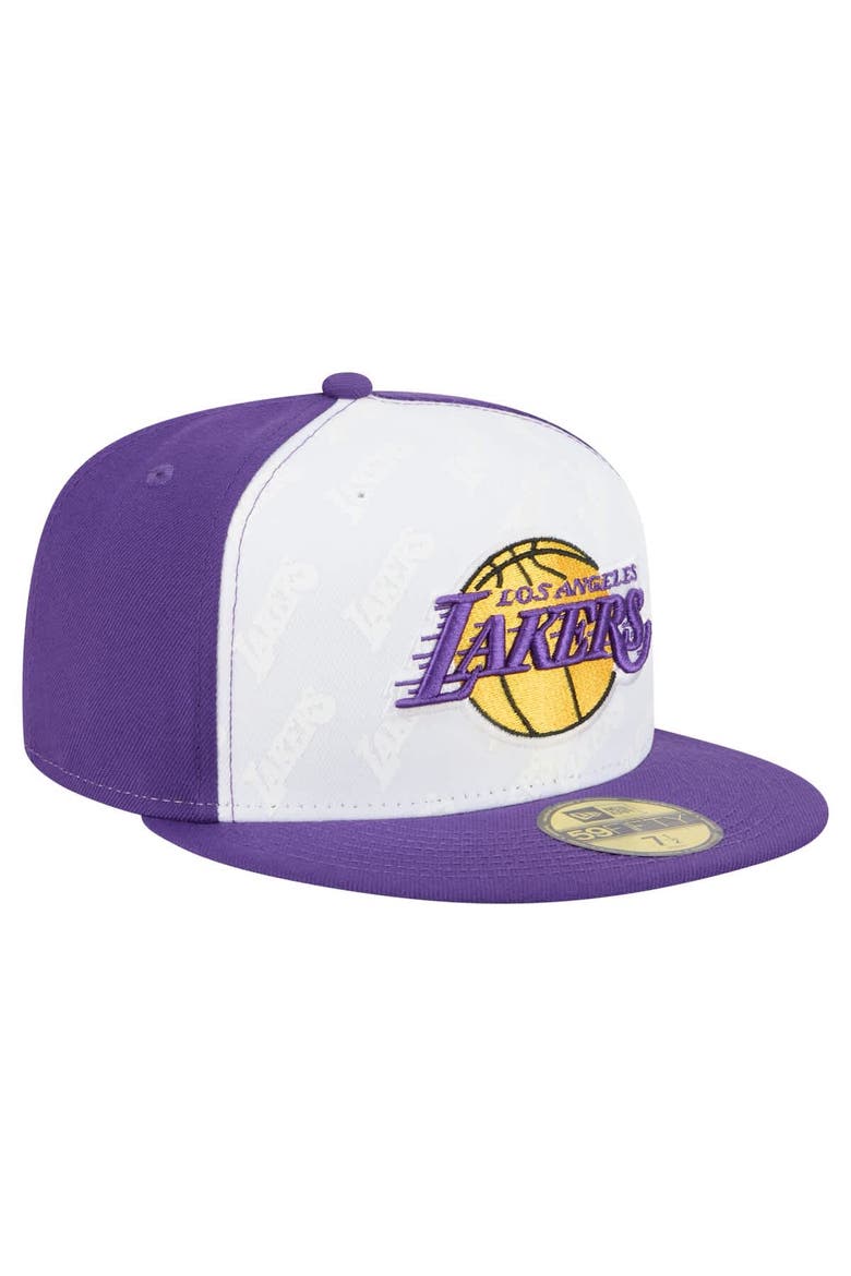 Men's New Era  White/Purple Los Angeles Lakers Repeat 59Fifty Fitted Hat, Alternate, color, White