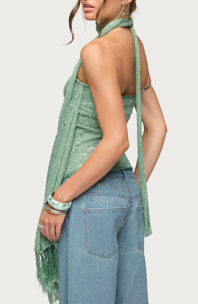 EDIKTED Two-Piece Sequin Scarf Top, Alternate, color,