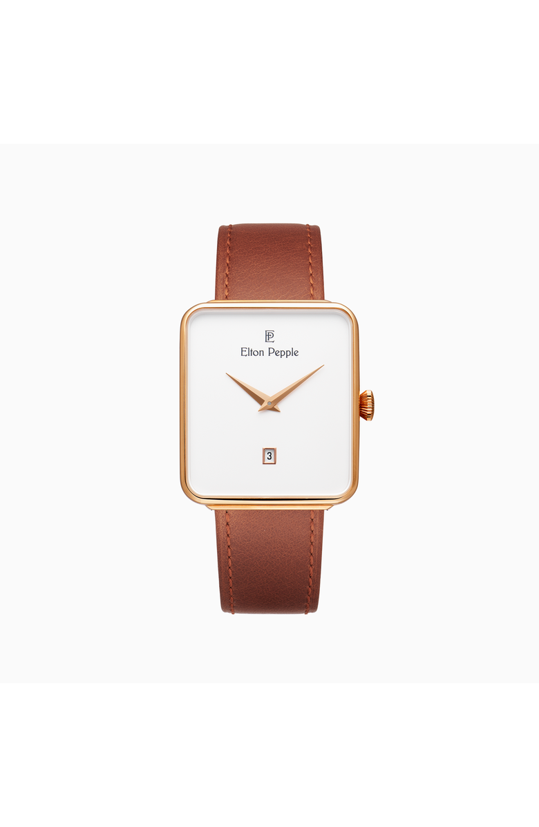 Elton Pepple Men's Classic Oakton - Edgewater, 38mm, Main, color, Eggshell White/Brown/Rose Gold