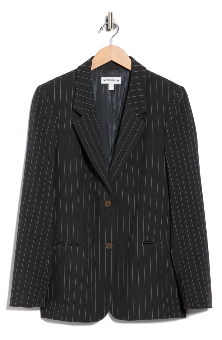 Nordstrom Pinstripe Boyfriend Blazer, Alternate, color, Dark Charcoal Cayman Stripe